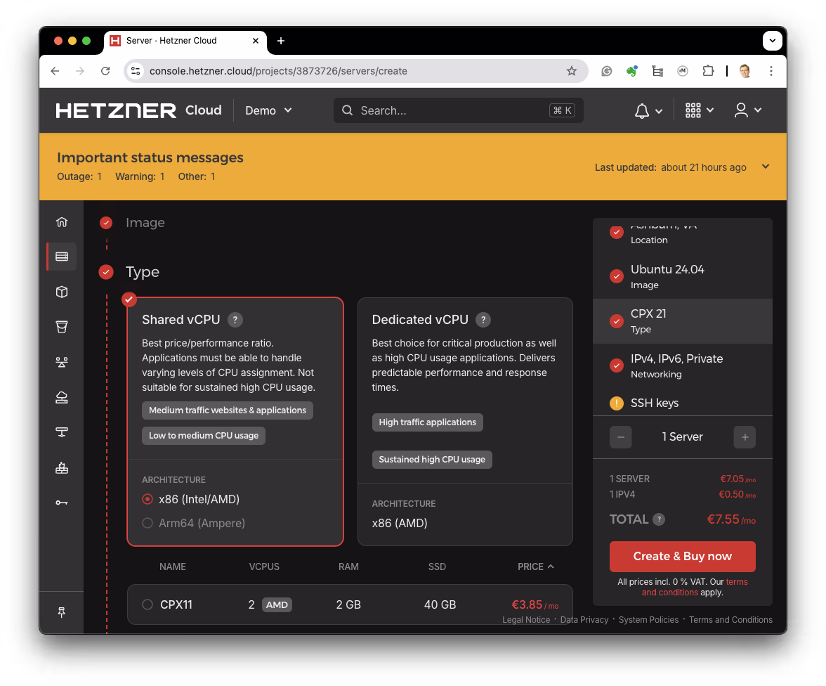 Select Server Type